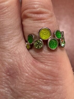 Cute Silver Tone Green Stone Pinkie Ring